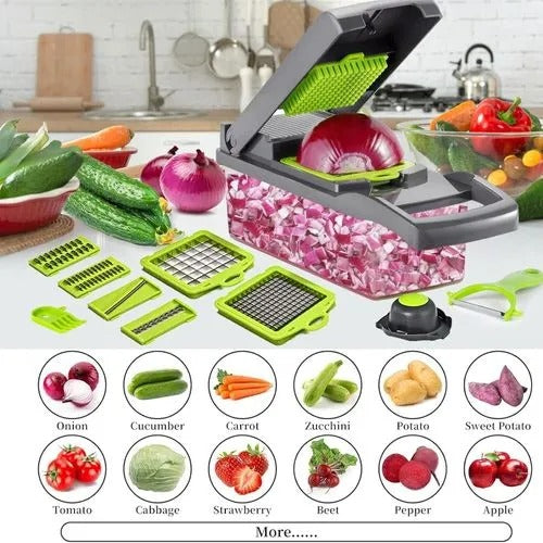 16-in-1 Multifunctional Vegetable & Fruit Cutter – Manual Slicer, Dicer & Chopper