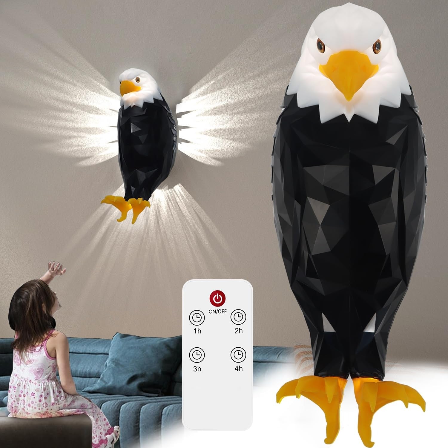 3D Bald Eagle Wall Light – Rechargeable LED Shadow Lamp