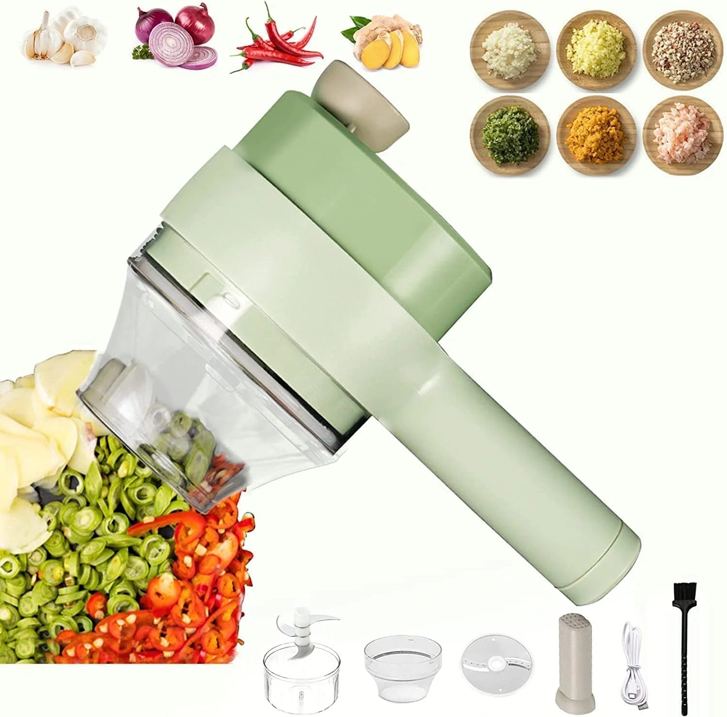 4-in-1 Handheld Electric Vegetable Cutter – Wireless & Portable