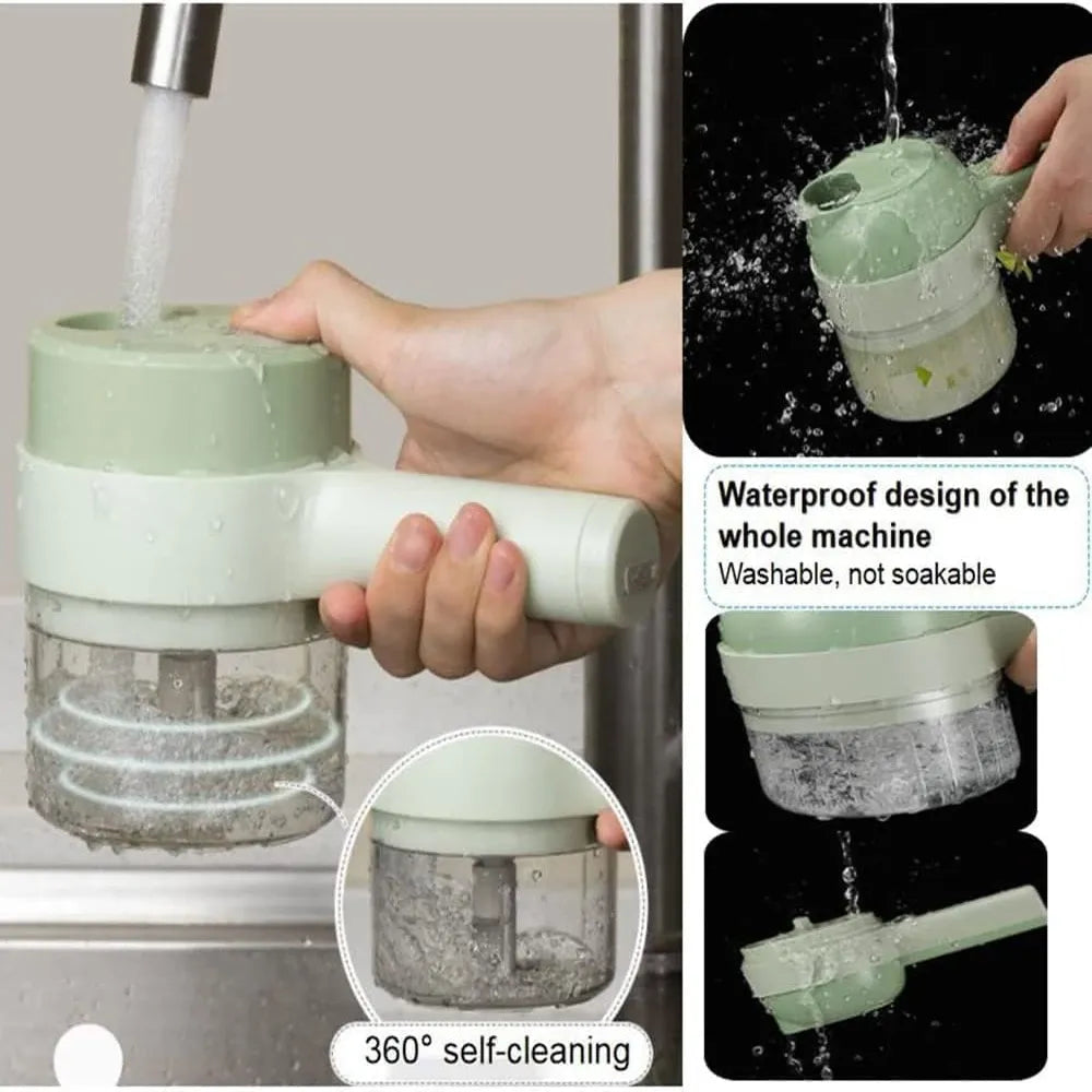 4-in-1 Handheld Electric Vegetable Cutter – Wireless & Portable