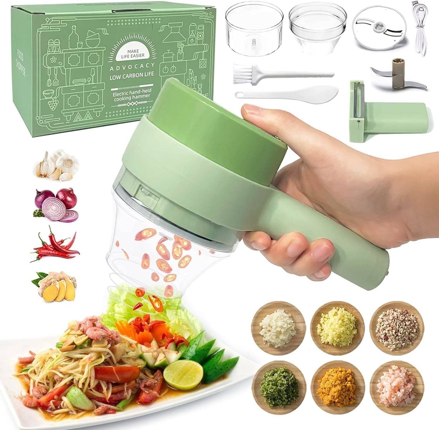 4-in-1 Handheld Electric Vegetable Cutter – Wireless & Portable