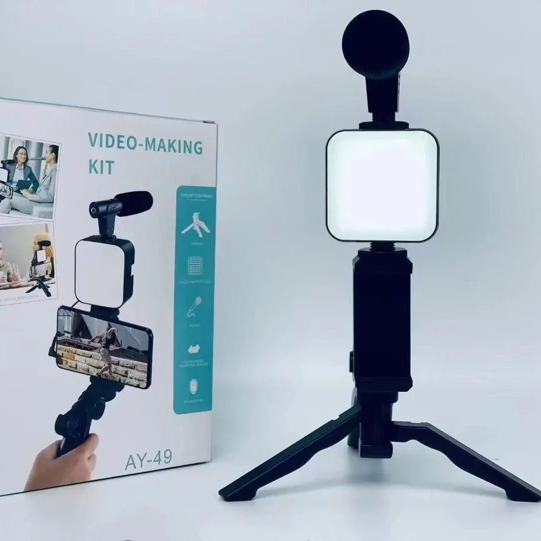 AY-49 Video Making Kit – Tripod, Mic & LED Light Set
