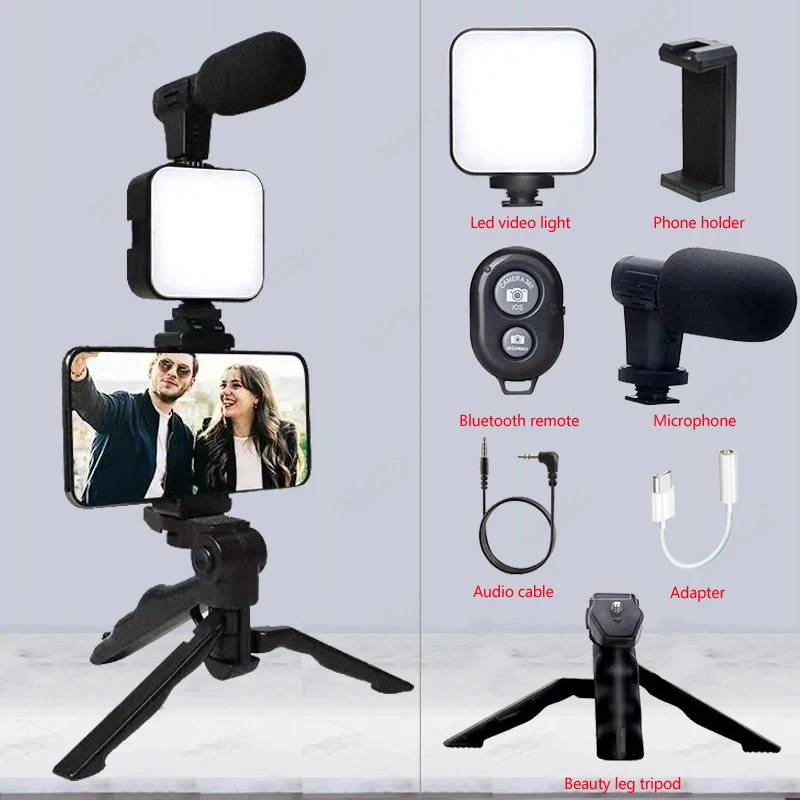 AY-49 Video Making Kit – Tripod, Mic & LED Light Set