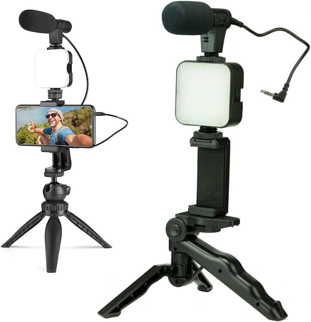 AY-49 Video Making Kit – Tripod, Mic & LED Light Set