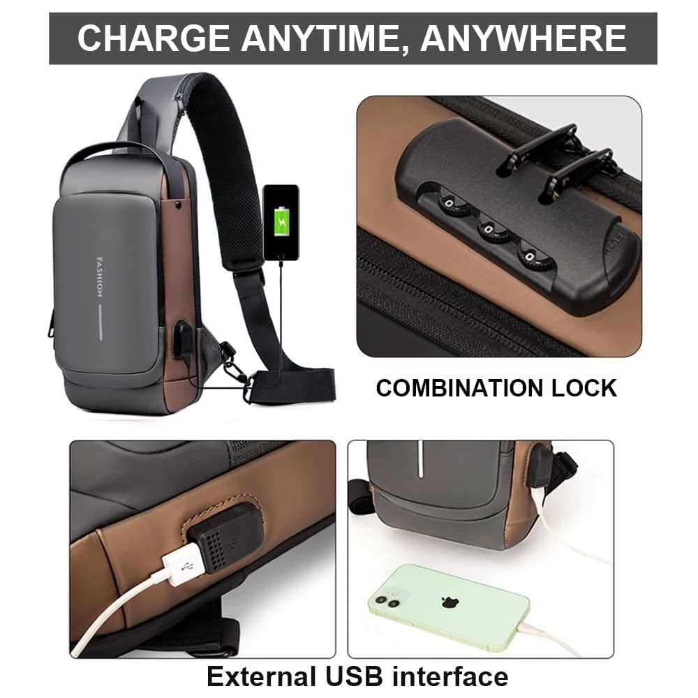 Anti-Theft Sling Chest Bag for Men & Women – USB Charging Crossbody Backpack, Waterproof Travel Shoulder Bag