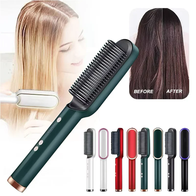 FH909 Hair Straightening Brush – 2-in-1 Straighten & Curl Tool