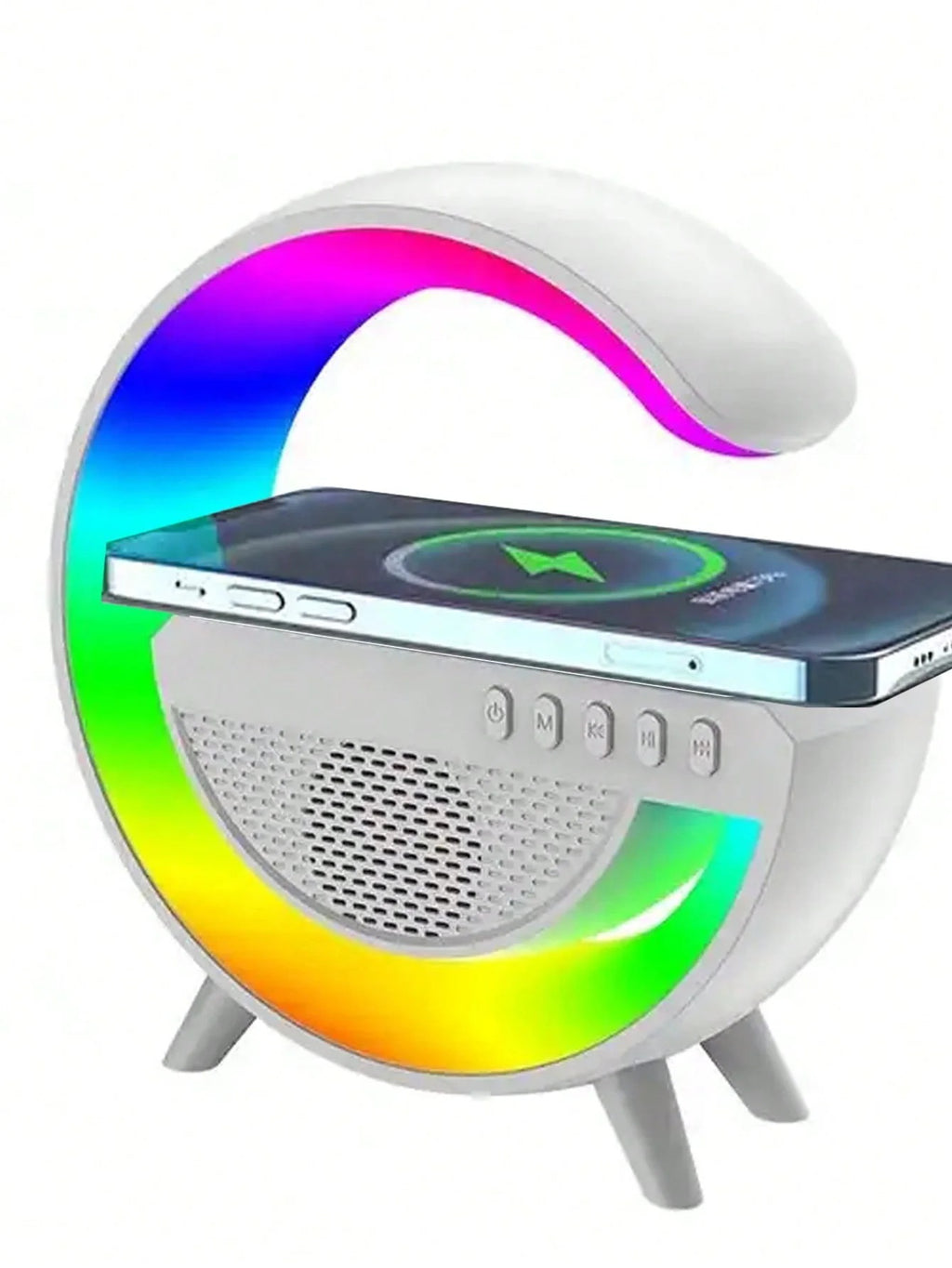 C-Shape RGB Wireless Charger with Bluetooth Speaker | 3-in-1 Stylish Desk Gadget
