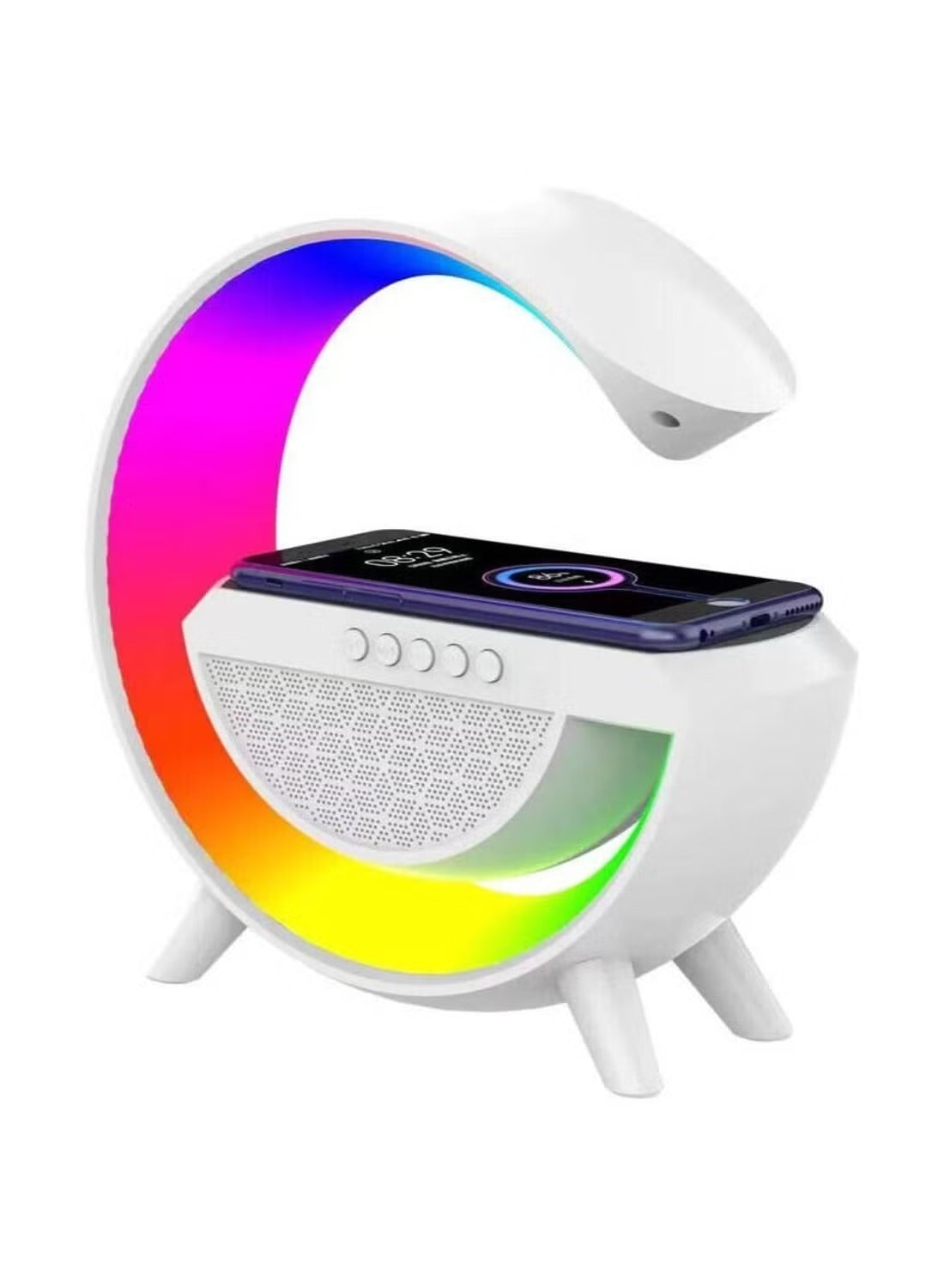 C-Shape RGB Wireless Charger with Bluetooth Speaker | 3-in-1 Stylish Desk Gadget