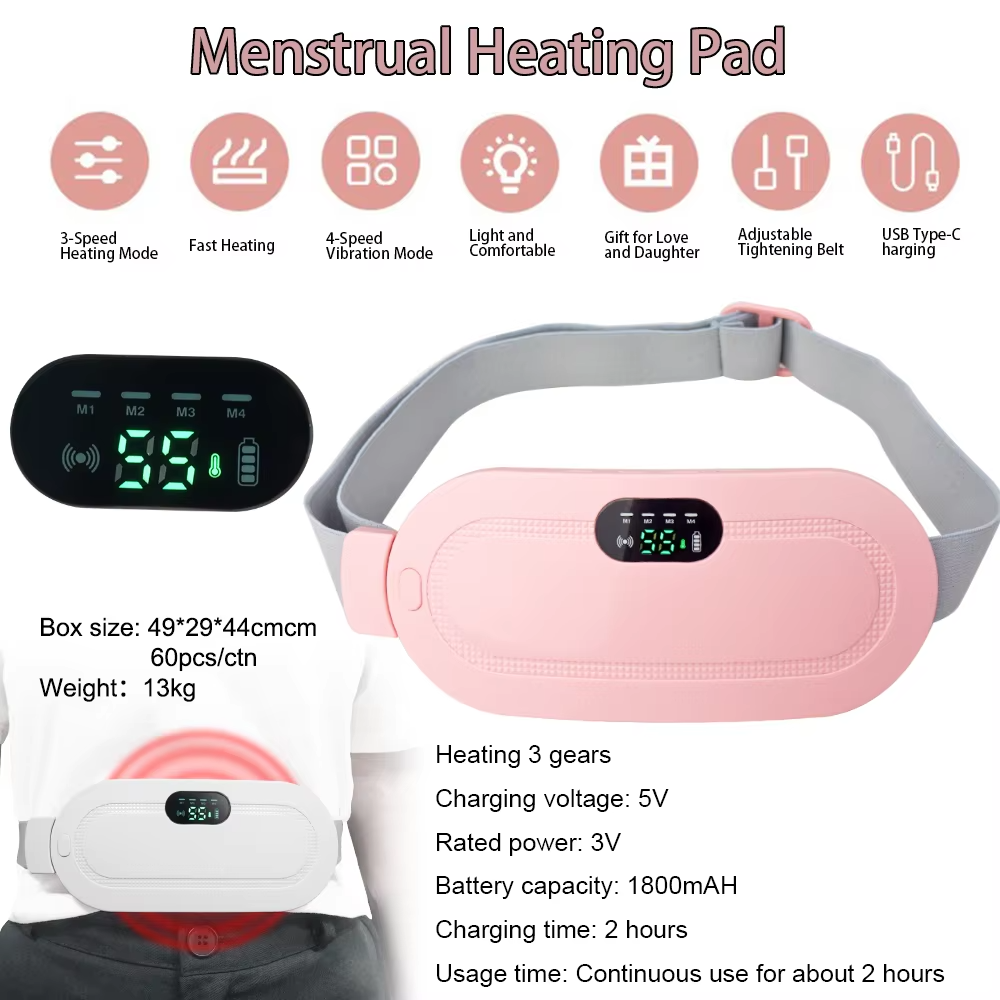 Harmari Electric Period Pain Relief Belt – Rechargeable Menstrual Heating Pad with 3 Heat Levels & Vibration Massage