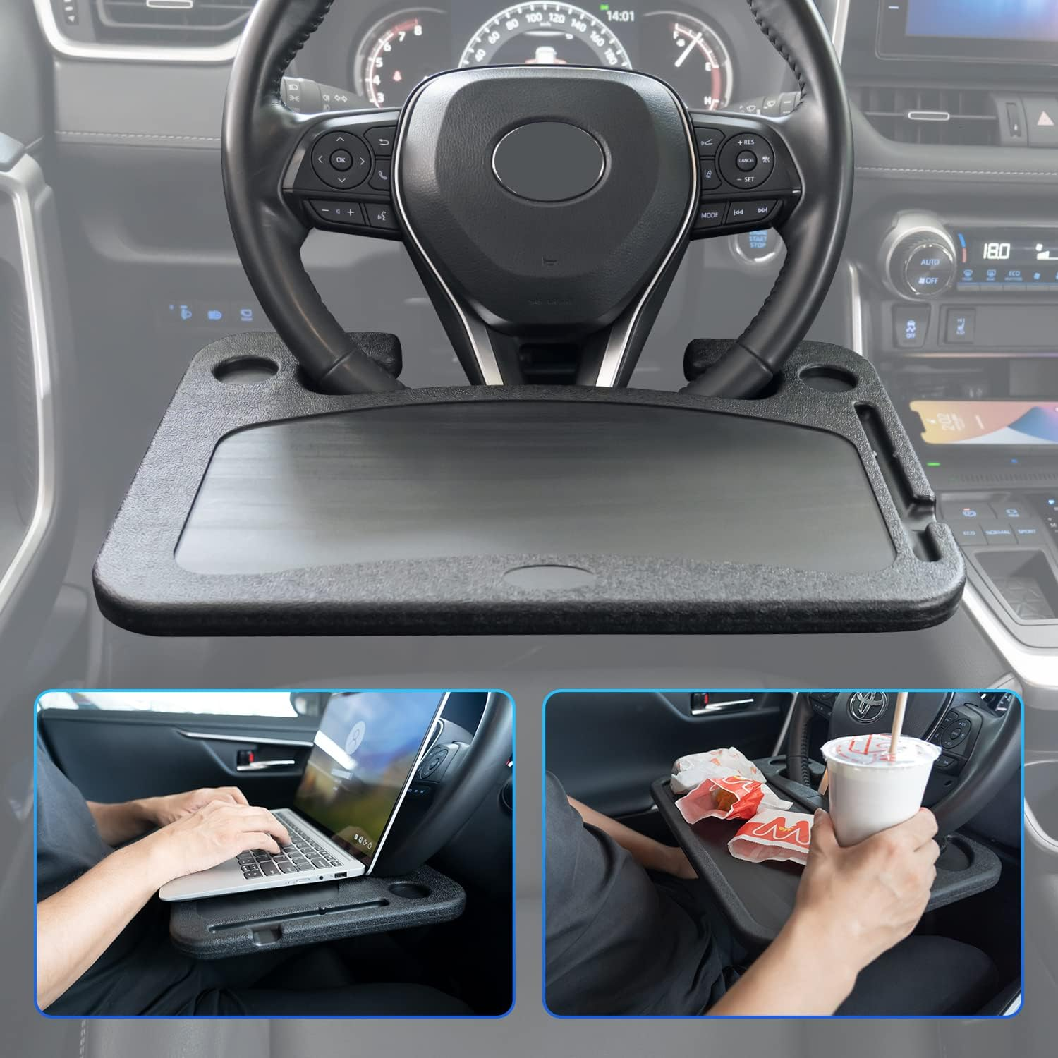 Portable Car Steering Wheel Tray – Laptop & Dining Desk”