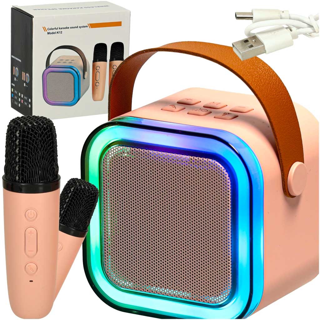 K12 Portable Bluetooth Karaoke Machine with Wireless Microphone & LED Lights