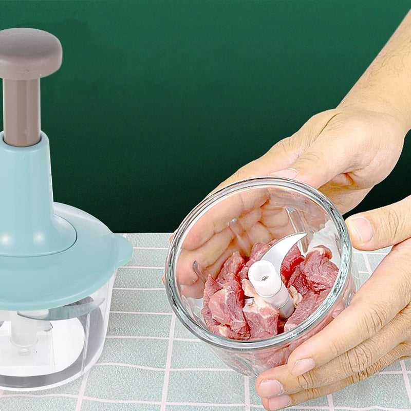 Manual Hand-Press Food Chopper – Stainless Steel Vegetable & Onion Cutter