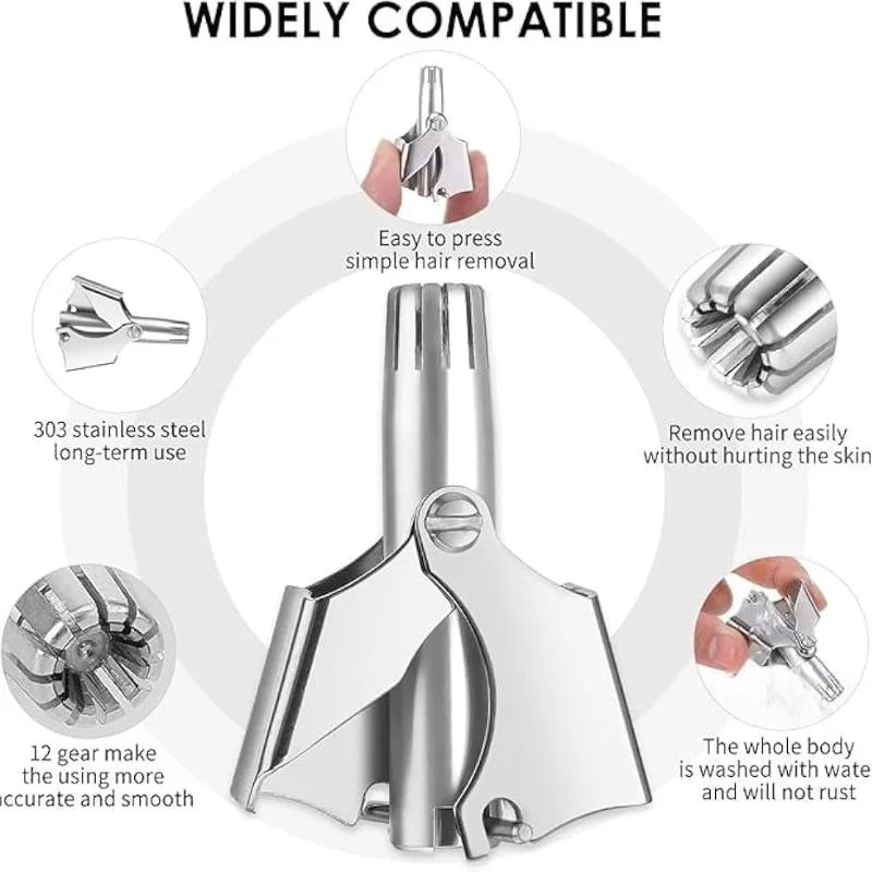 Manual Stainless Steel Nose & Ear Hair Trimmer | Battery-Free Grooming Tool
