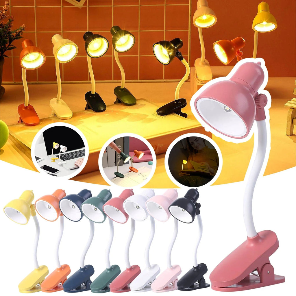 Mini Portable LED Clip Lamp – 360° Flexible Desk Reading Light