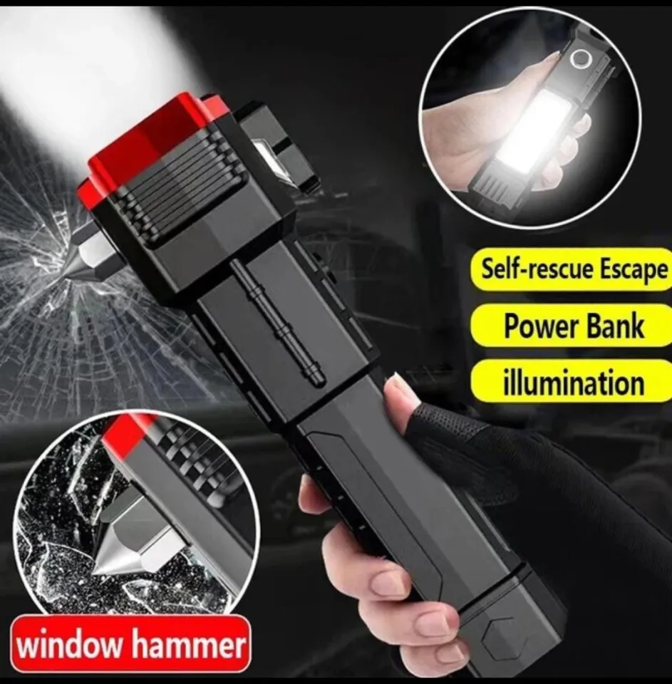Multifunction LED Flashlight – Rechargeable Car Emergency Hammer & Torch