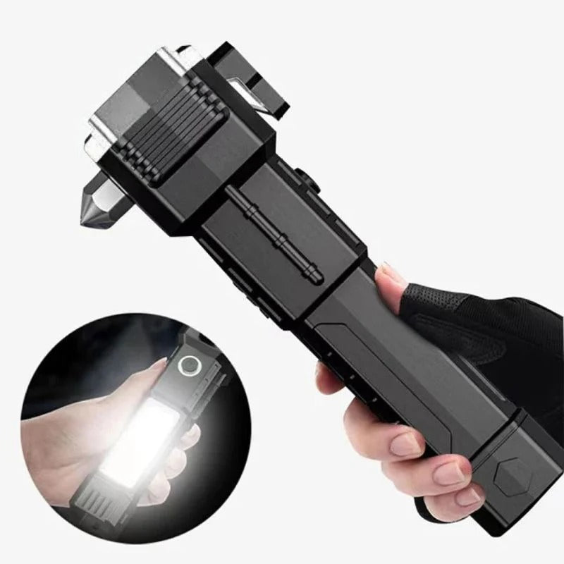 Multifunction LED Flashlight – Rechargeable Car Emergency Hammer & Torch