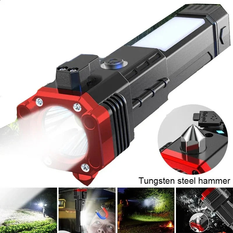Multifunction LED Flashlight – Rechargeable Car Emergency Hammer & Torch