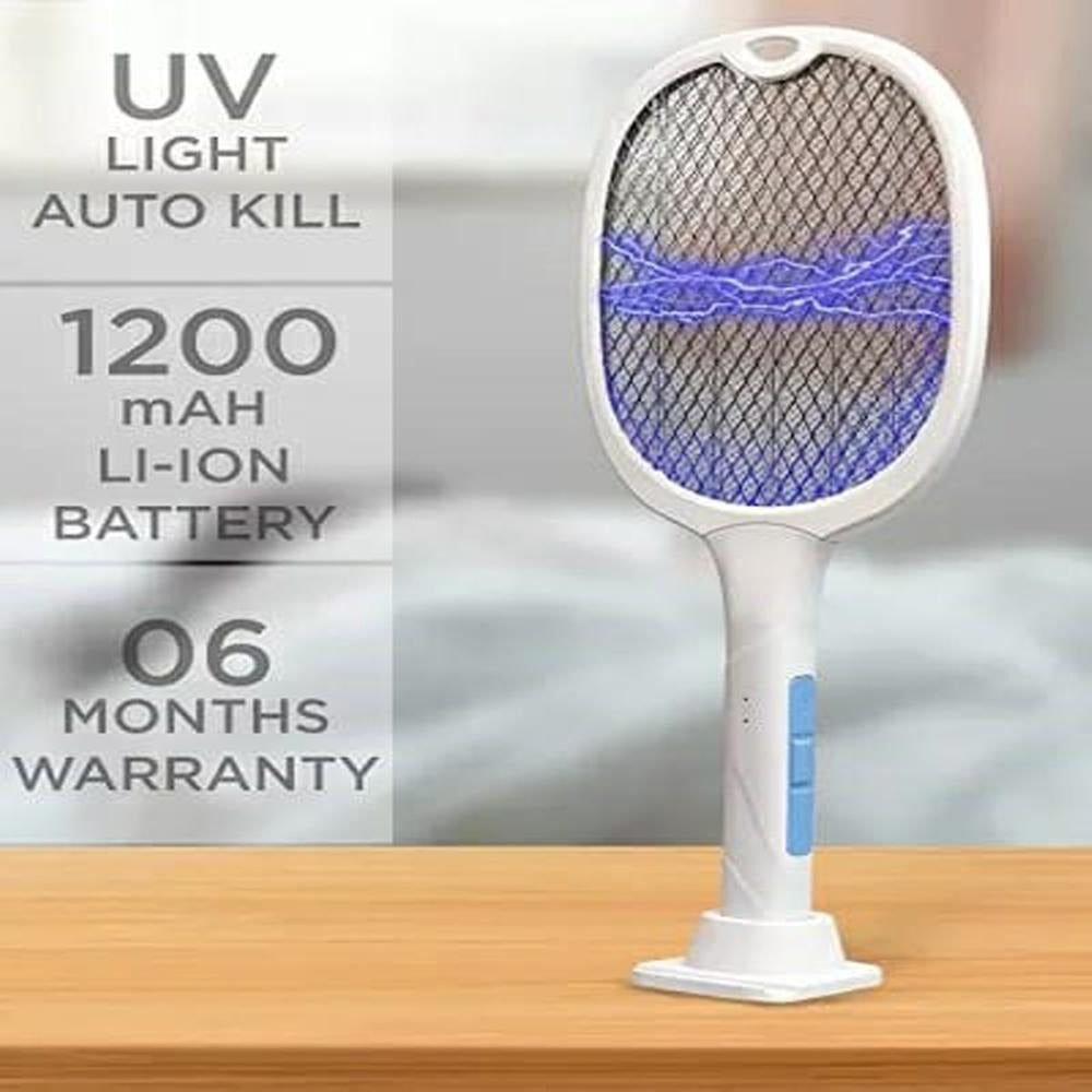 Rechargeable Electric Mosquito Racket & UV Lamp – 2-in-1 Bug Zapper Swatter with Charging Base (3000V–5000V)
