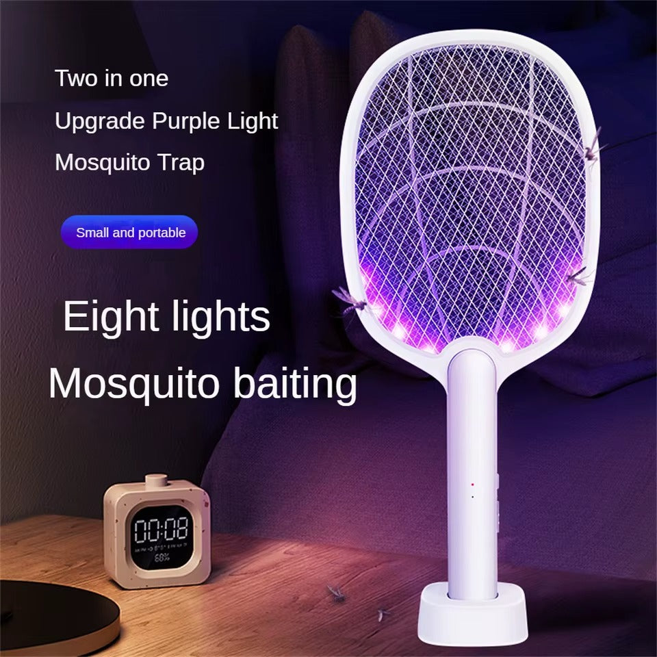 Rechargeable Electric Mosquito Racket & UV Lamp – 2-in-1 Bug Zapper Swatter with Charging Base (3000V–5000V)