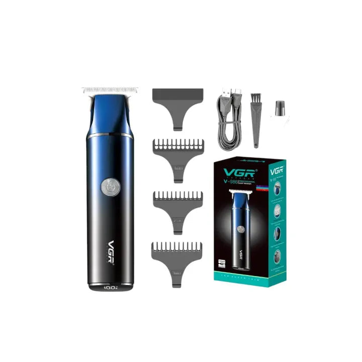 VGR V-986 Professional Hair & Beard Trimmer – Cordless Rechargeable Clipper with LED Display (Blue)