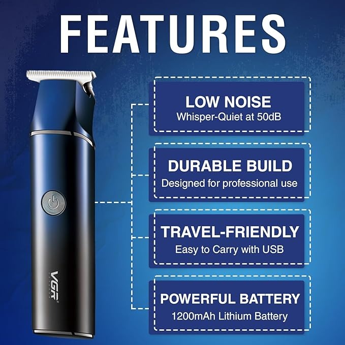 VGR V-986 Professional Hair & Beard Trimmer – Cordless Rechargeable Clipper with LED Display (Blue)